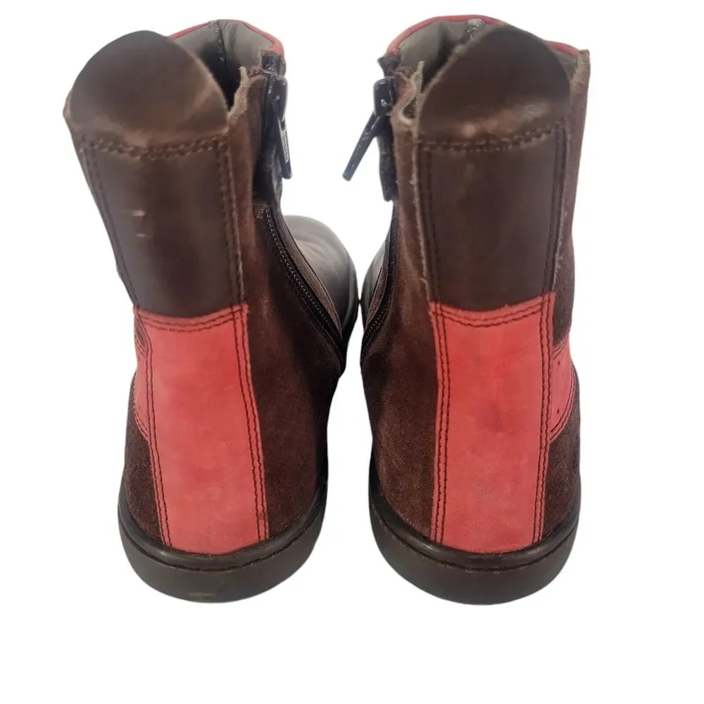 Aster Boys Boots Brown Red Leather‎ Nubuck\Leather Size 34 US 3.5 Made in France